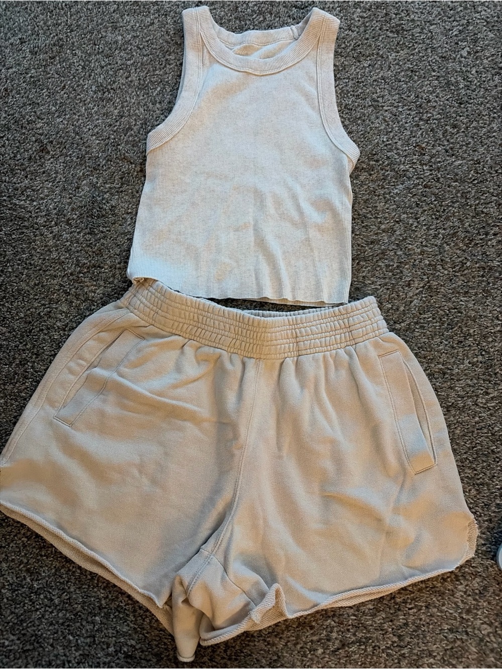 Aerie Cream Elastic-Waist Lounge Shorts w tank. Shorts S, Tank M. Fits like a S.